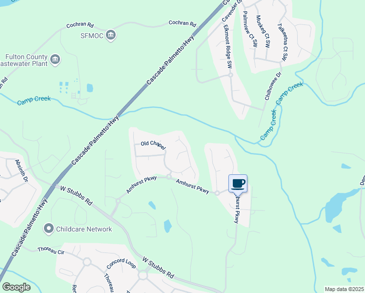 map of restaurants, bars, coffee shops, grocery stores, and more near 2971 Stream View in College Park