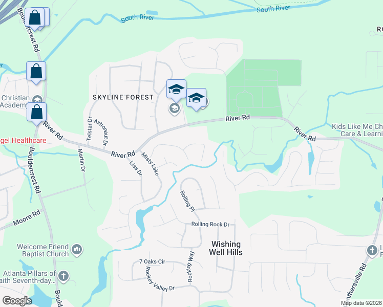 map of restaurants, bars, coffee shops, grocery stores, and more near 2324 Carrington Drive in Ellenwood
