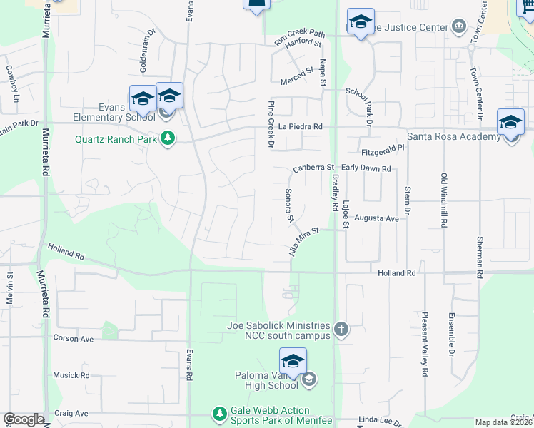 map of restaurants, bars, coffee shops, grocery stores, and more near 30781 Mirage Circle in Menifee