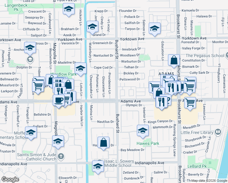 map of restaurants, bars, coffee shops, grocery stores, and more near 19891 Bushard Street in Huntington Beach