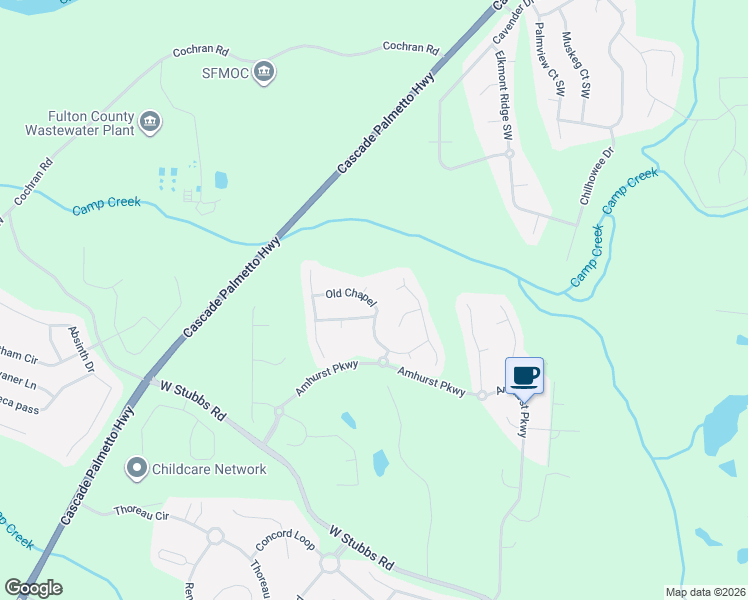 map of restaurants, bars, coffee shops, grocery stores, and more near 7445 Old Chapel in College Park
