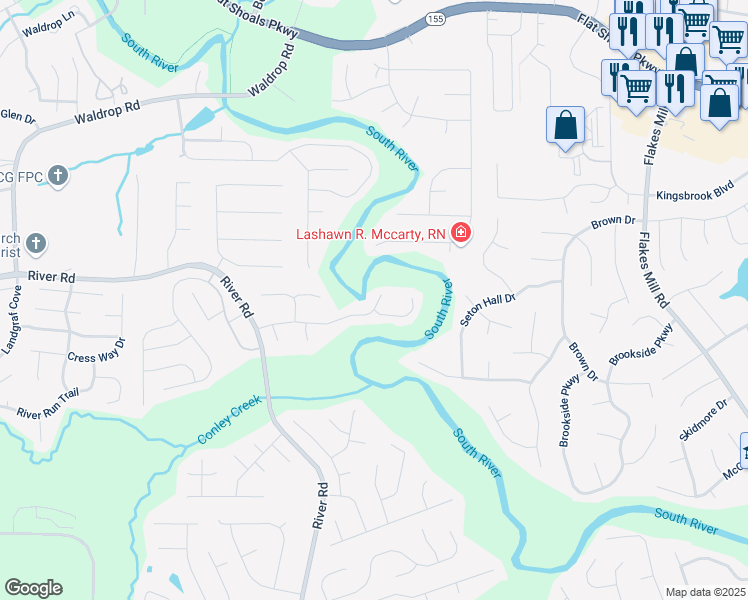 map of restaurants, bars, coffee shops, grocery stores, and more near 3586 Riverchase Drive in Decatur
