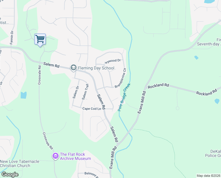 map of restaurants, bars, coffee shops, grocery stores, and more near 3327 Bramblevine Circle in Lithonia