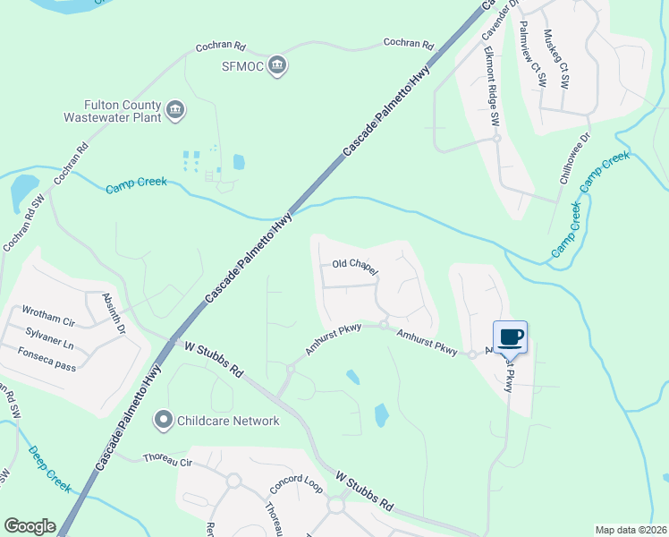 map of restaurants, bars, coffee shops, grocery stores, and more near 7530 Old Chapel in Atlanta