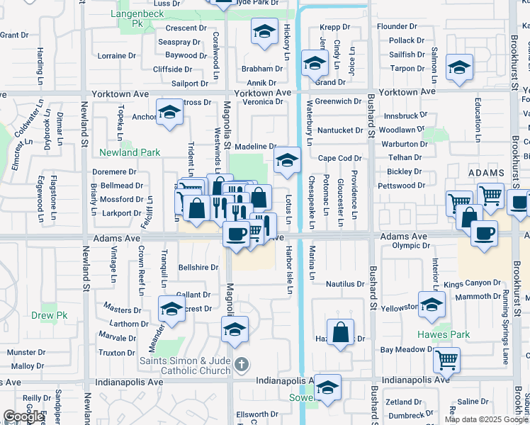 map of restaurants, bars, coffee shops, grocery stores, and more near 9121 Crawford Circle in Huntington Beach