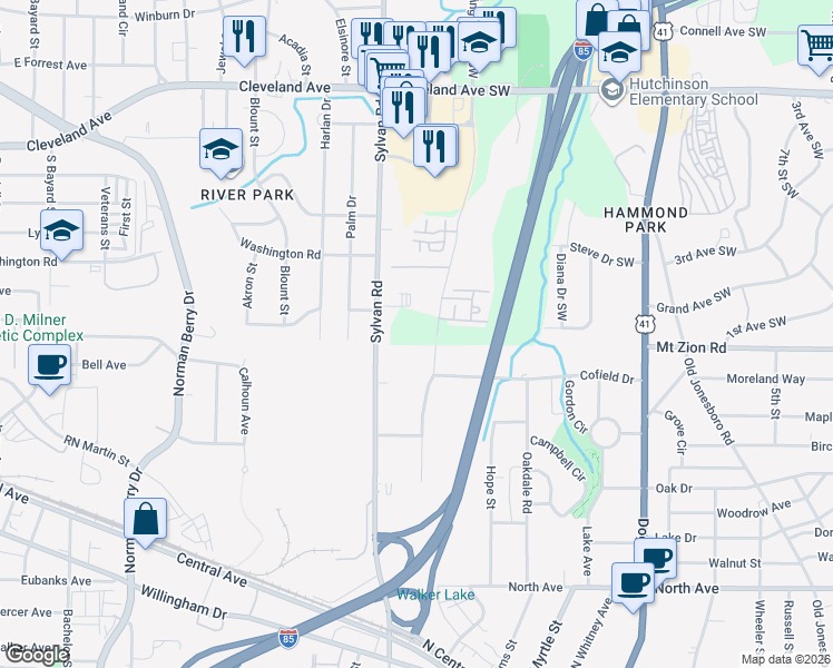 map of restaurants, bars, coffee shops, grocery stores, and more near 2991 Springdale Road Southwest in Atlanta