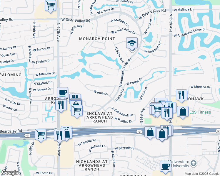 map of restaurants, bars, coffee shops, grocery stores, and more near 6333 West Potter Drive in Glendale