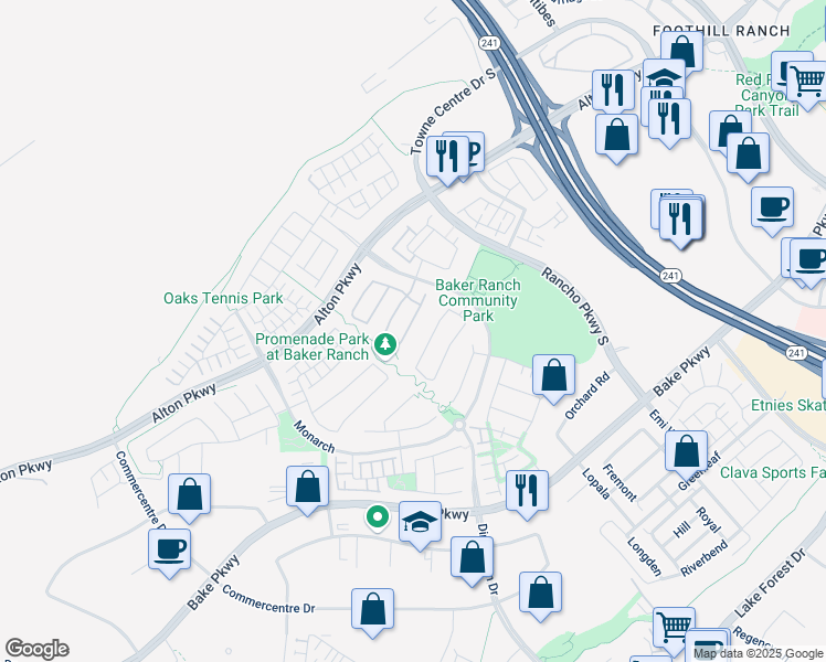 map of restaurants, bars, coffee shops, grocery stores, and more near 40 Forster in Lake Forest