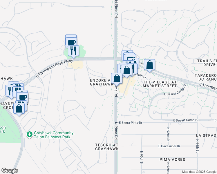 map of restaurants, bars, coffee shops, grocery stores, and more near 20972 North Pima Road in Scottsdale