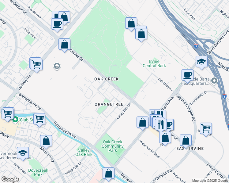 map of restaurants, bars, coffee shops, grocery stores, and more near 76 Tangerine in Irvine