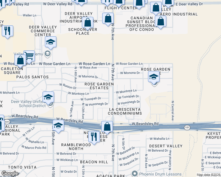 map of restaurants, bars, coffee shops, grocery stores, and more near 20613 North 8th Avenue in Phoenix