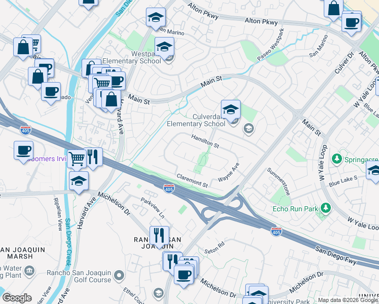 map of restaurants, bars, coffee shops, grocery stores, and more near 17586 Lebanon Circle in Irvine