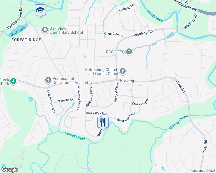 map of restaurants, bars, coffee shops, grocery stores, and more near 3171 Ozmer Landing in Decatur