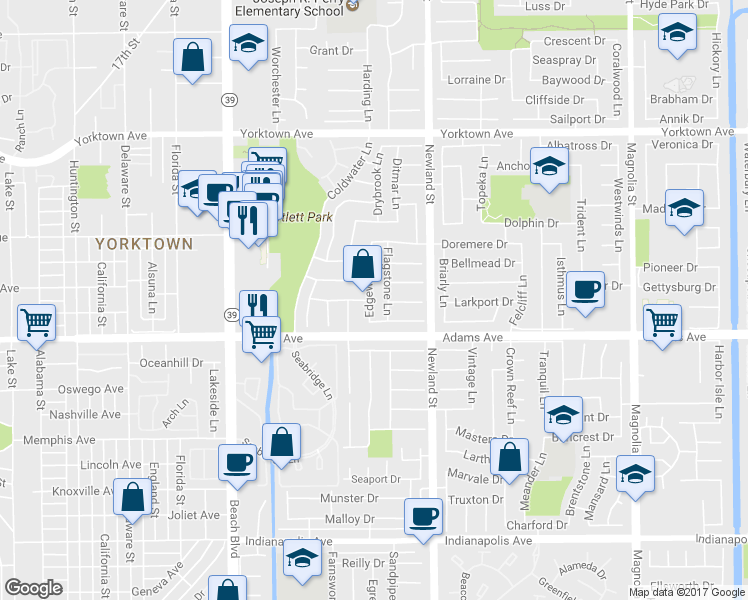 map of restaurants, bars, coffee shops, grocery stores, and more near 19902 Edgewood Lane in Huntington Beach