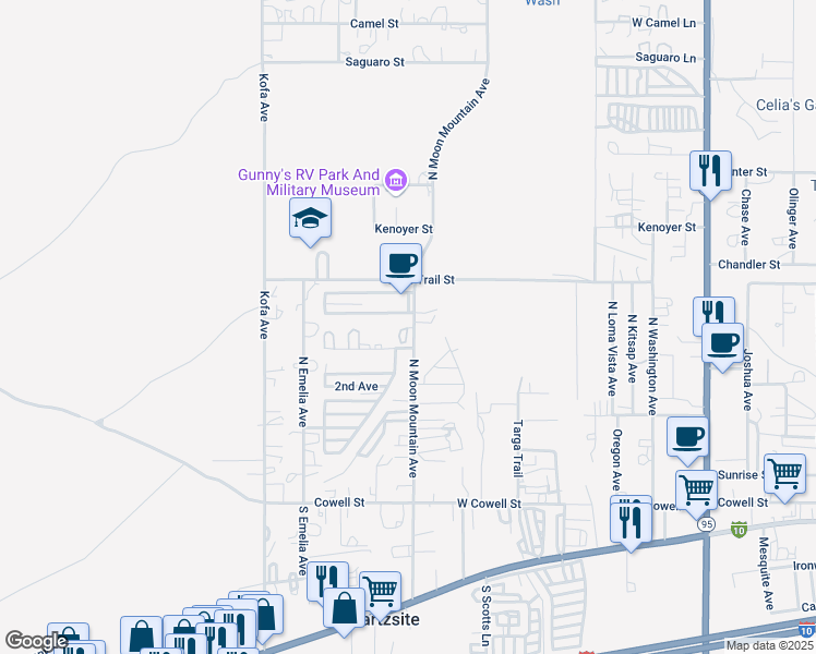 map of restaurants, bars, coffee shops, grocery stores, and more near 899 West Mountainview Lane in Quartzsite