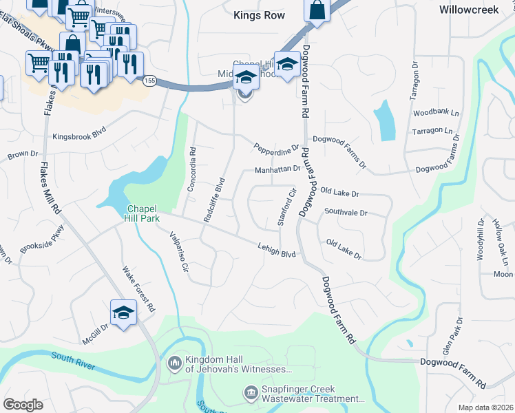 map of restaurants, bars, coffee shops, grocery stores, and more near 4187 Whittier Court in Decatur