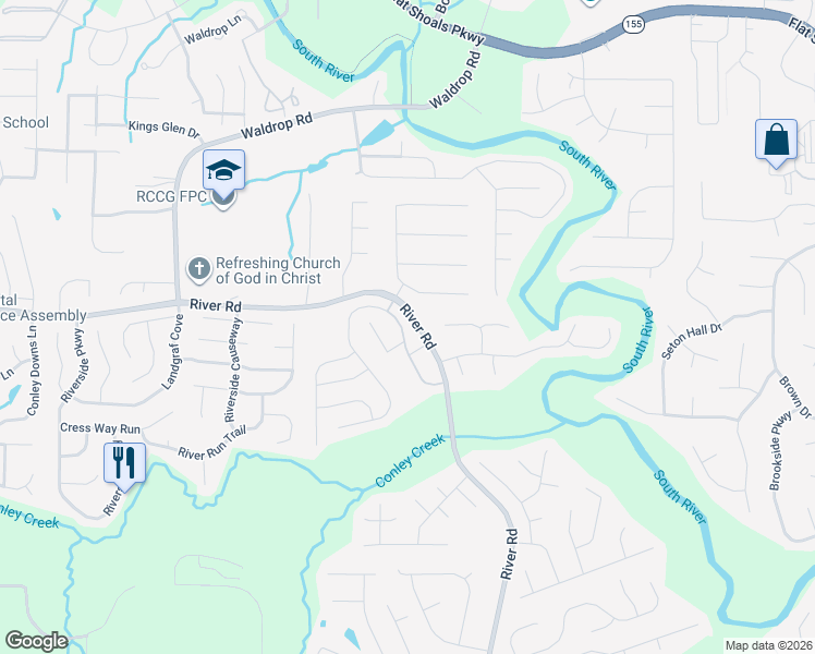 map of restaurants, bars, coffee shops, grocery stores, and more near 3674 Sycamore Bend in Decatur