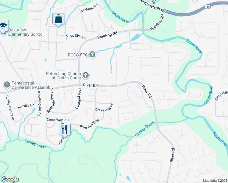 map of restaurants, bars, coffee shops, grocery stores, and more near 3706 Cress Way Drive in Decatur