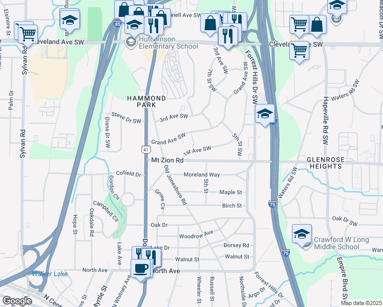 map of restaurants, bars, coffee shops, grocery stores, and more near 3062 1st Avenue Southwest in Atlanta