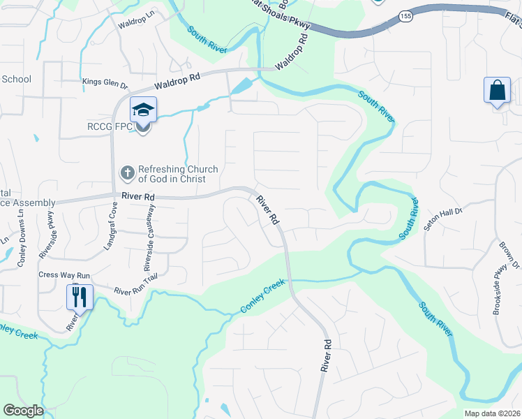 map of restaurants, bars, coffee shops, grocery stores, and more near 3674 Sycamore Bend in Decatur