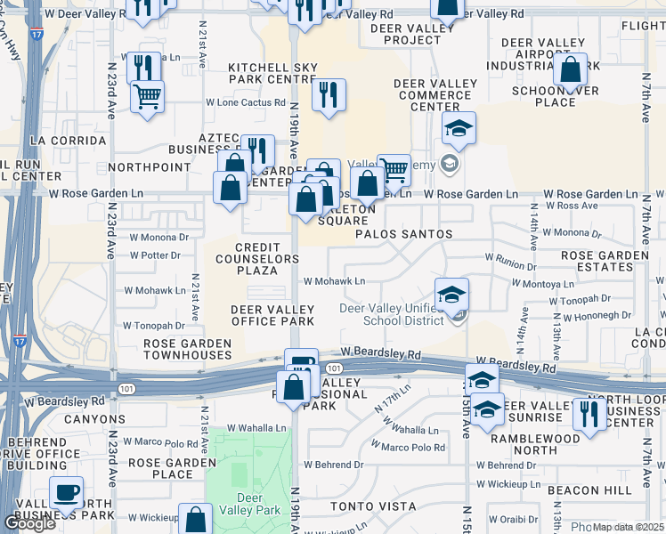 map of restaurants, bars, coffee shops, grocery stores, and more near 20613 North 18th Avenue in Phoenix
