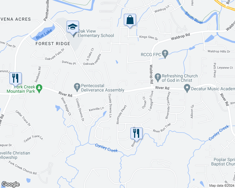 map of restaurants, bars, coffee shops, grocery stores, and more near 3934 Landgraf Cove in Decatur