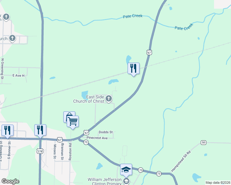 map of restaurants, bars, coffee shops, grocery stores, and more near 507 North Cedar Street in Hope