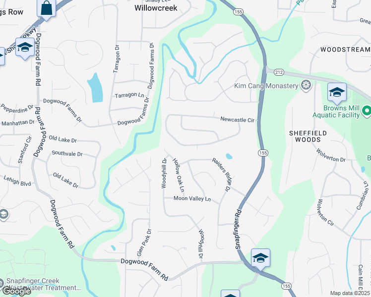 map of restaurants, bars, coffee shops, grocery stores, and more near 4434 Newcastle Circle in Stonecrest