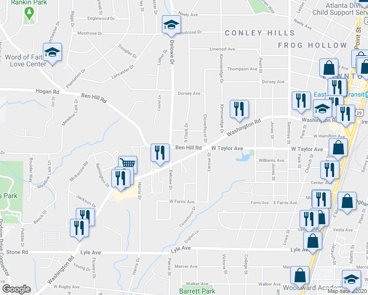 map of restaurants, bars, coffee shops, grocery stores, and more near 2066 Ben Hill Road in Atlanta
