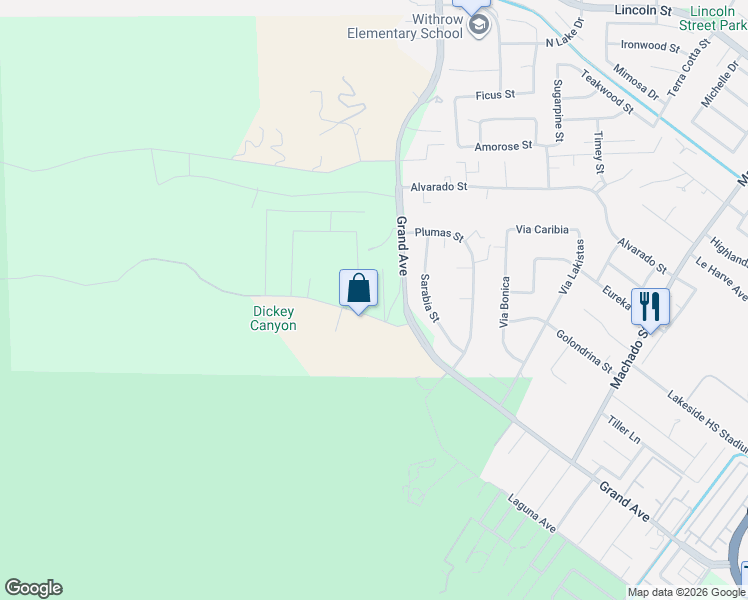 map of restaurants, bars, coffee shops, grocery stores, and more near 30670 Brookstone Lane in Lake Elsinore