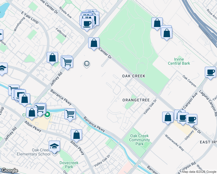 map of restaurants, bars, coffee shops, grocery stores, and more near 261 Tarocco in Irvine