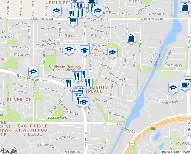 map of restaurants, bars, coffee shops, grocery stores, and more near 8210 West Beaubien Drive in Peoria