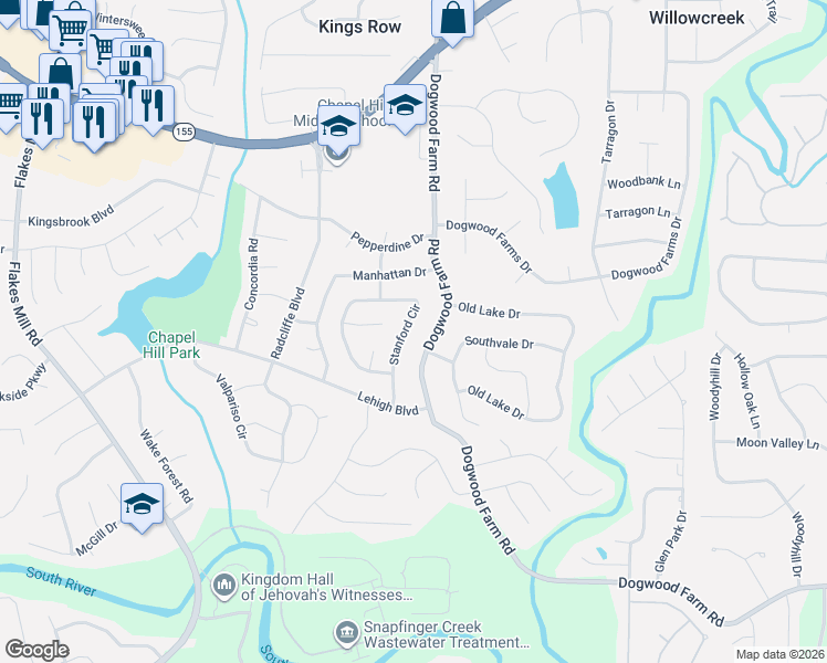 map of restaurants, bars, coffee shops, grocery stores, and more near 3702 Stanford Circle in Decatur