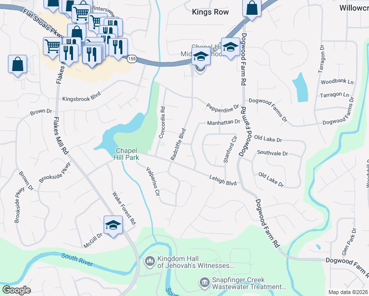 map of restaurants, bars, coffee shops, grocery stores, and more near 3694 Radcliffe Boulevard in Decatur