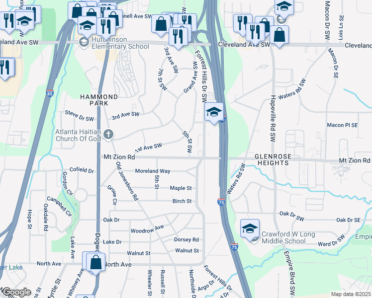 map of restaurants, bars, coffee shops, grocery stores, and more near 2977 5th Street Southwest in Atlanta