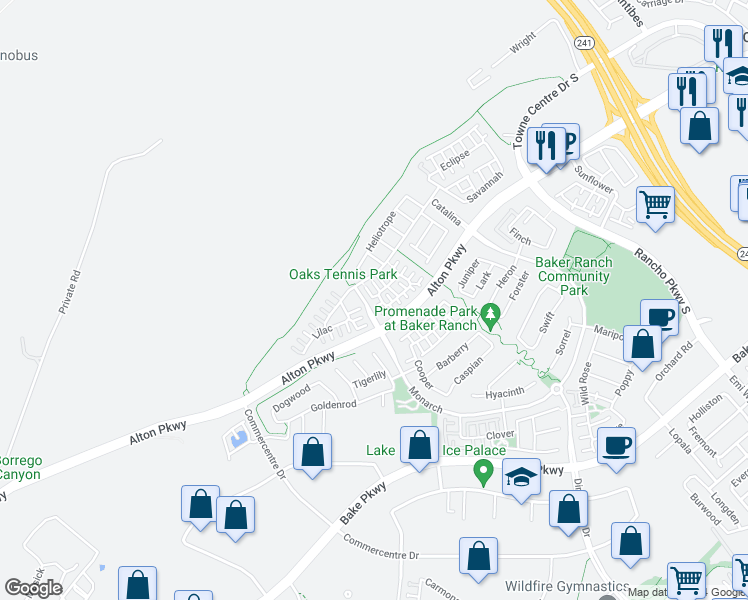 map of restaurants, bars, coffee shops, grocery stores, and more near 129 Lavender in Lake Forest