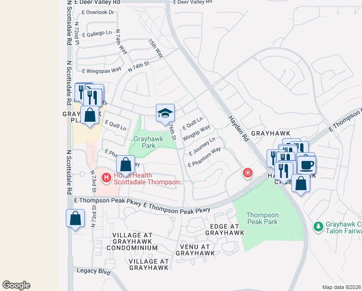 map of restaurants, bars, coffee shops, grocery stores, and more near 20726 North 76th Way in Scottsdale