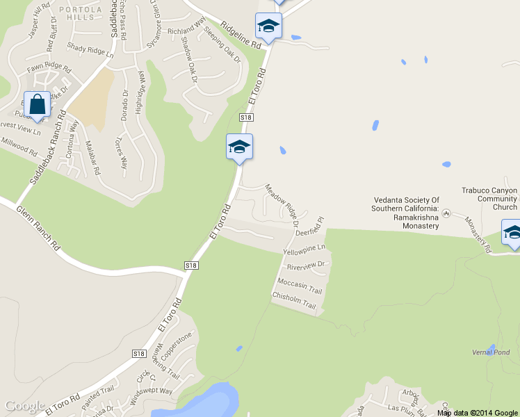 map of restaurants, bars, coffee shops, grocery stores, and more near 7 Mulberry Lane in Trabuco Canyon