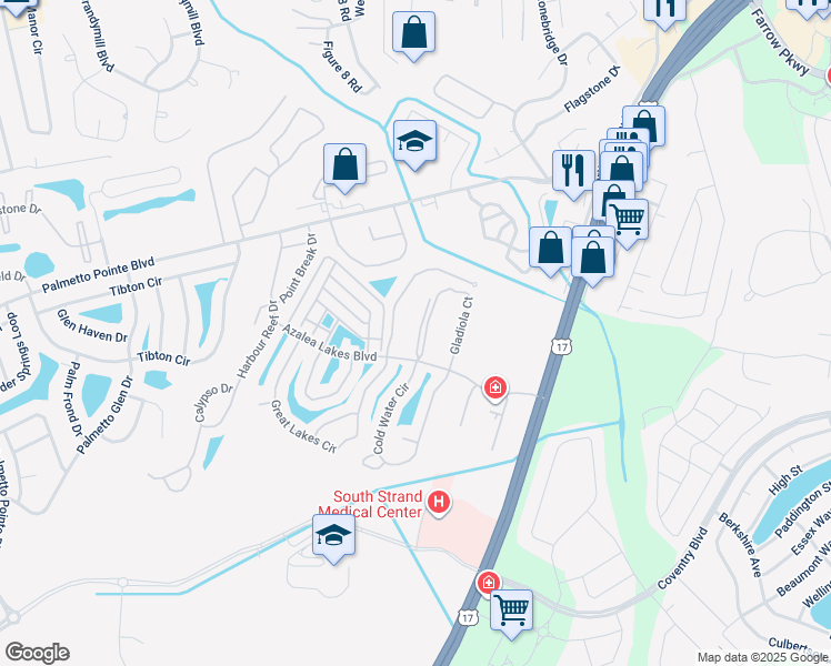 map of restaurants, bars, coffee shops, grocery stores, and more near 3951 Gladiola Court in Myrtle Beach