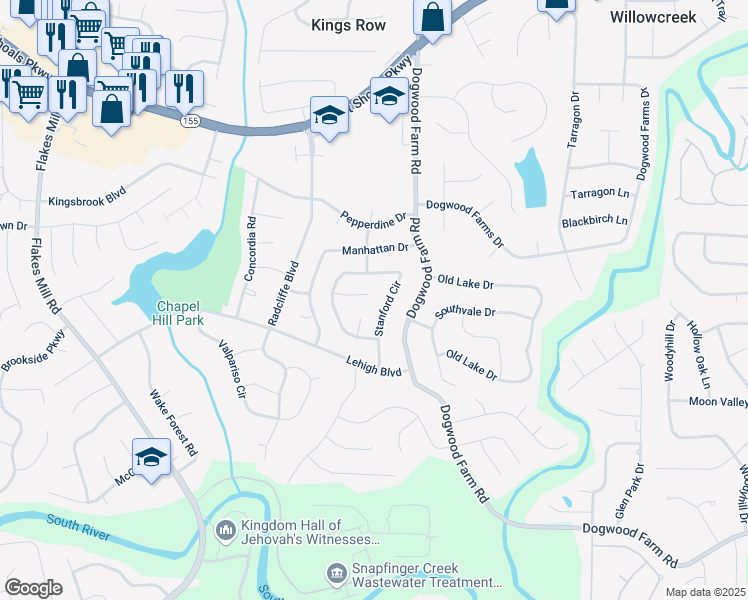 map of restaurants, bars, coffee shops, grocery stores, and more near 4205 Whittier Court in Decatur