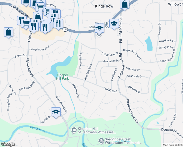 map of restaurants, bars, coffee shops, grocery stores, and more near 3694 Radcliffe Boulevard in Decatur