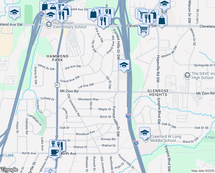 map of restaurants, bars, coffee shops, grocery stores, and more near 2976 5th Street Southwest in Atlanta