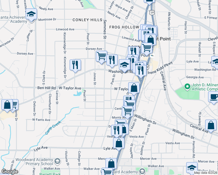 map of restaurants, bars, coffee shops, grocery stores, and more near 1780 West Taylor Avenue in Atlanta