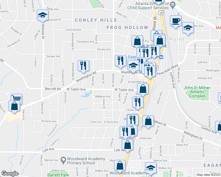 map of restaurants, bars, coffee shops, grocery stores, and more near 2997 Semmes Street in Atlanta