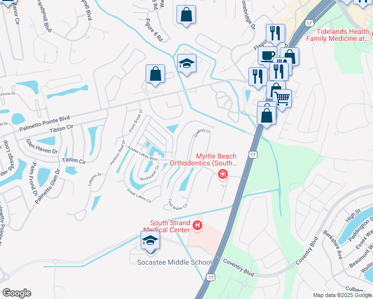 map of restaurants, bars, coffee shops, grocery stores, and more near 3969 Forsythia Court in Myrtle Beach