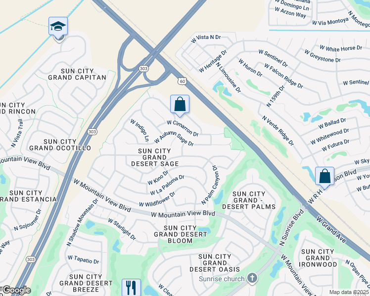 map of restaurants, bars, coffee shops, grocery stores, and more near 20567 North Saratoga Way in Surprise