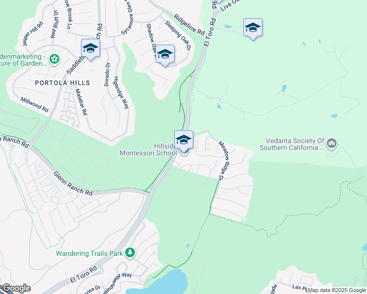map of restaurants, bars, coffee shops, grocery stores, and more near 19862 El Toro Road in Silverado