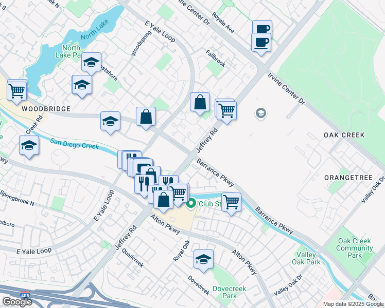 map of restaurants, bars, coffee shops, grocery stores, and more near Jeffrey Rd & Barranca Pkwy in Irvine