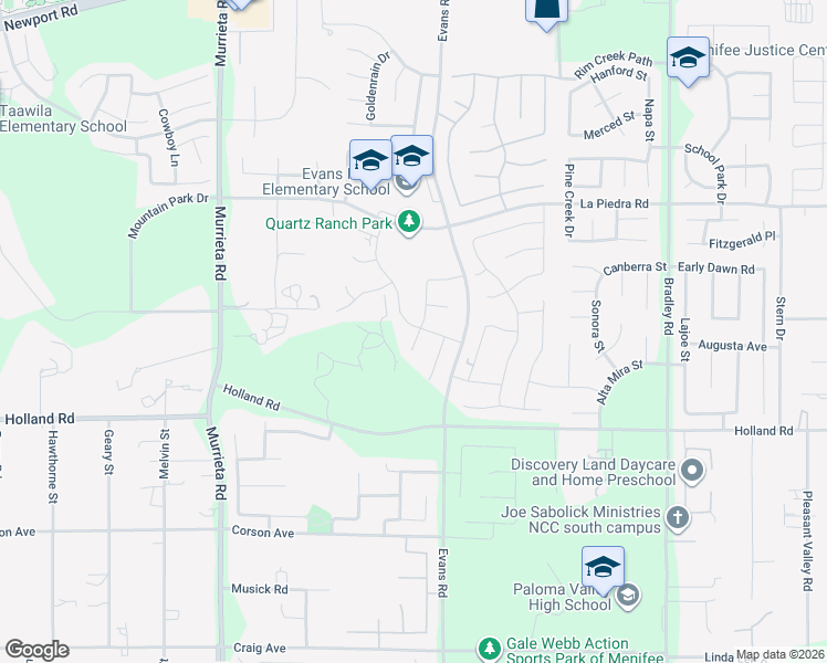 map of restaurants, bars, coffee shops, grocery stores, and more near Holland Road in Menifee
