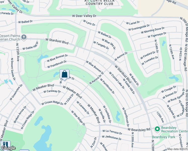 map of restaurants, bars, coffee shops, grocery stores, and more near 12903 West Paintbrush Drive in Sun City West